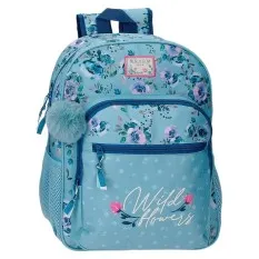 Mochila Escolar Júnior Adap. 38cm Movom WILD FLOWERS Azul | Ref. 186.27522D1