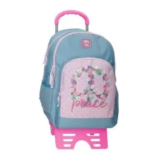 Mochila Escolar Adap. 44Cm 2C c/ Carro Roll Road PEACE Azul | Ref. 186.48626T1