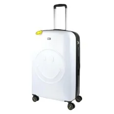 Mala de Viagem / Trolley Grande 78cm 4 Rodas Smiley Originals Branco/Preto | Ref. 237.18017003
