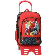 Mochila Escolar Adap. 40cm c/ Carro SPIDERMAN Urban Vermelha | Ref. 186.29324T1