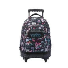 Mochila Escolar com Rodas Misato Renglones TOTTO 6CZ Preta | Ref. 330.MA03ECO00626CZ