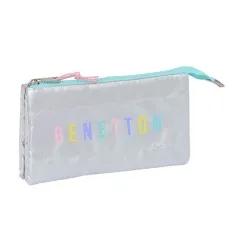 Estojo Escolar Triplo Compartimento BENETTON Silver Prateado | Ref. 248.812353744
