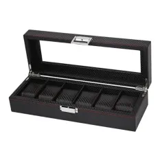 Caixa Protectora para 6 Relógios Retangular c/ Janela Preto/Vermelho | Ref. 338.6RPV
