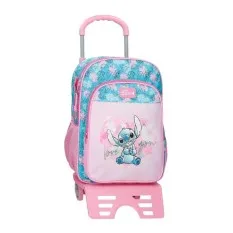 Mochila Escolar Adap. 40Cm 2C c/ Carro STITCH Heart Rosa | Ref. 186.49824T2
