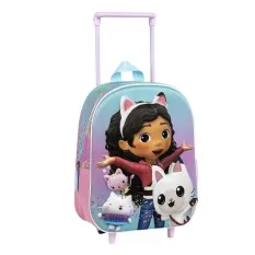 Mochila Infantil 31cm c/ Rodas GABBY’S 3D Rosa/Turquesa | Ref. 299.2100006186