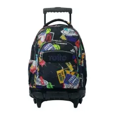 Mochila Escolar Compacta c/ Rodas Renglones TOTTO 8C5 Preta | Ref. 330.MA03ECO00616P8C5