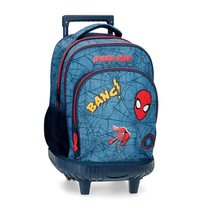 Mochila Escolar Compacta 45cm 2 Rodas 2C Spiderman DENIM Azul