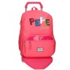 Mochila Escolar Adaptável Porta Tablet 43 Cm c/ Carro Pepe Jeans KIM Rosa | Ref. 186.62123T1