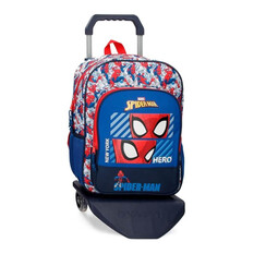 Mochila Escolar Adapt. 38cm c/ Carro Spiderman HERO Azul | Ref. 186.24523T1