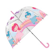 Guarda-Chuvas Comprido Infantil Manual 45/8 69cm Fadas Transparente | Ref. 319.KL11368