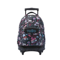 Mochila Escolar com Rodas Misato Renglones TOTTO 6CZ Preta | Ref. 330.MA03ECO00626CZ