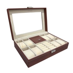 Caixa Protectora para 8 Relógios c/ Guarda Jóias Castanho Claro | Ref. 338.8RJCC