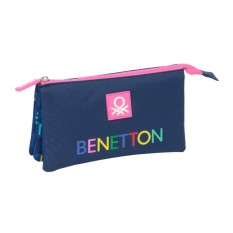 Estojo Escolar Triplo BENETTON Damero Azul Marinho | Ref. 248.812550744