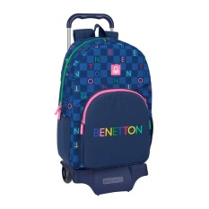 Mochila Escolar c/ Carro 46cm BENETTON Damero Azul Marinho | Ref. 248.612550160