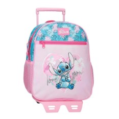 Mochila Pré-Escolar Adap. 33Cm c/ Carro STITCH Heart Rosa | Ref. 186.49822T2