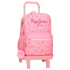 Mochila Escolar 40cm 2C c/ Carro PEPE JEANS Alenka Rosa | Ref. 186.67122T3