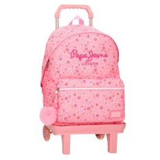 Mochila Escolar 42cm c/ Carro PEPE JEANS Alenka Rosa | Ref. 186.67123T3