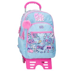 Mochila Escolar Adap 44cm 2C c/ Carro MOVOM Power Girl Azul | Ref. 186.30726T1