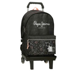 Mochila Escolar Adap. 44cm 2C c/ Carro PEPE JEANS Cintia Preta | Ref. 186.60124V1