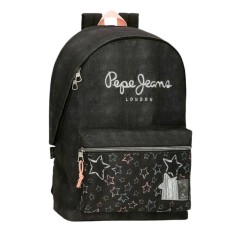Mochila Escolar Adap. 44cm 2C PEPE JEANS Cintia Preta | Ref. 186.60124F1