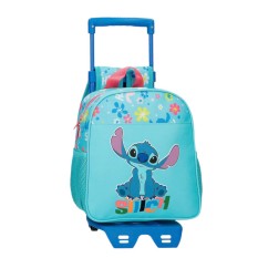 Mochila Pré-Escolar Adap. 25cm c/ Carro STITCH Aloha Azul | Ref. 186.49520T2