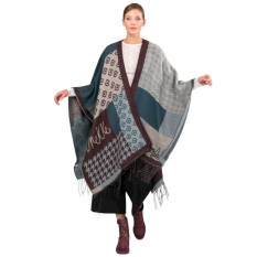 ANEKKE Poncho c/ Franjas para Senhora Azul / Bege | Ref. 280.41284-031