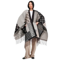 ANEKKE Poncho c/ Franjas para Senhora Preto / Bege | Ref. 280.41284-033