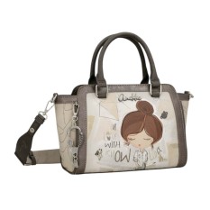 ANEKKE Mala de Mão Alças Curtas c/ Tiracolo Sophia Bege/Prata | Ref. 280.42801-032