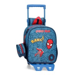 Mochila Infantil Adap. 25cm c/ Carro Spiderman DENIM Azul | Ref. 186.46120T1