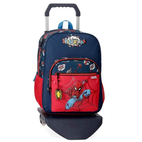 Mochila Escolar Adaptável 38cm c/ Carro Spiderman POP Multicolor | Ref. 186.20723T1