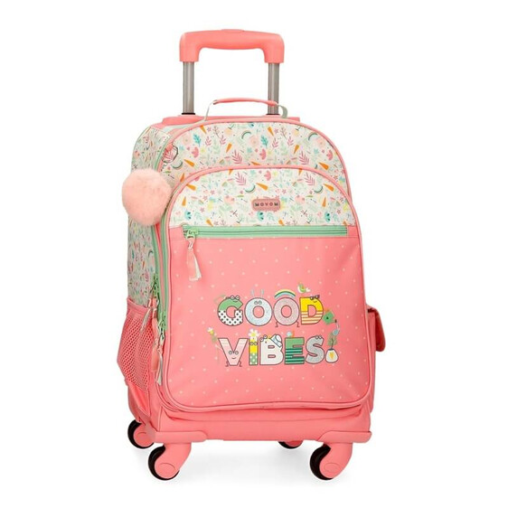 Mochila Escolar 57cm com 4 Rodas Movom GOOD VIBES Rosa | Ref. 186.3242821