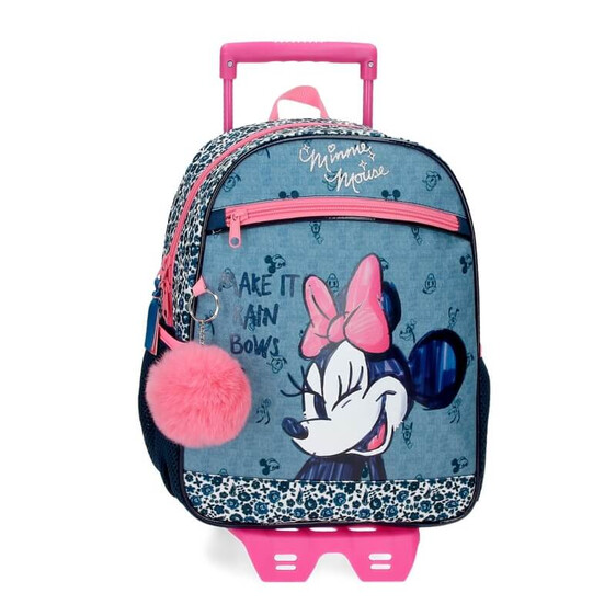 Mochila Pré-Escolar Adap. 33cm c/ Carro Minnie MAKE IT RAIN BOWS Azul | Ref. 186.45322T1