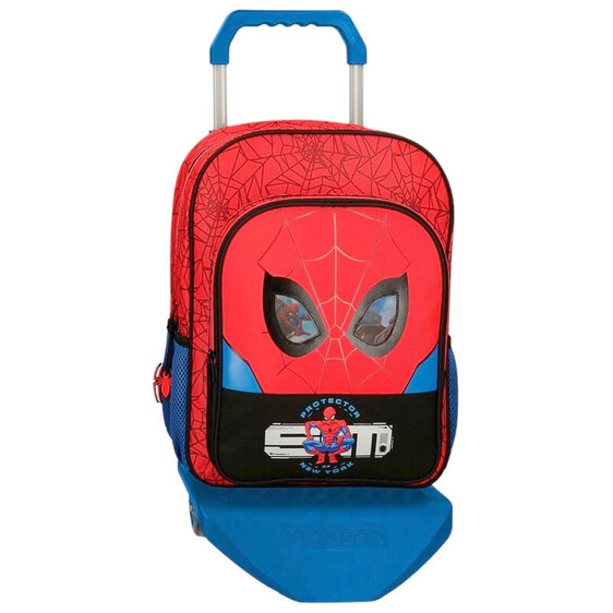 Mochila Escolar Adap. 38cm c/ Carro Spiderman PROTECTOR Vermelha | Ref. 186.28323T1