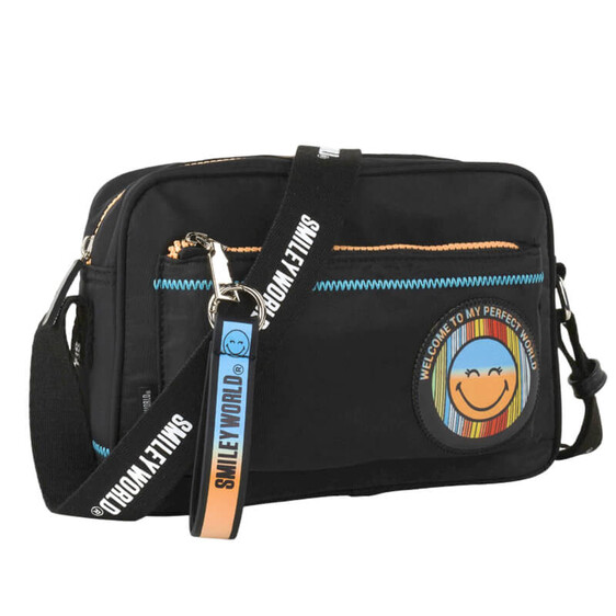 Mala de Tiracolo c/ Bolso Frontal SMILEY Take the Time to Smile Preta | Ref. 237.33008601