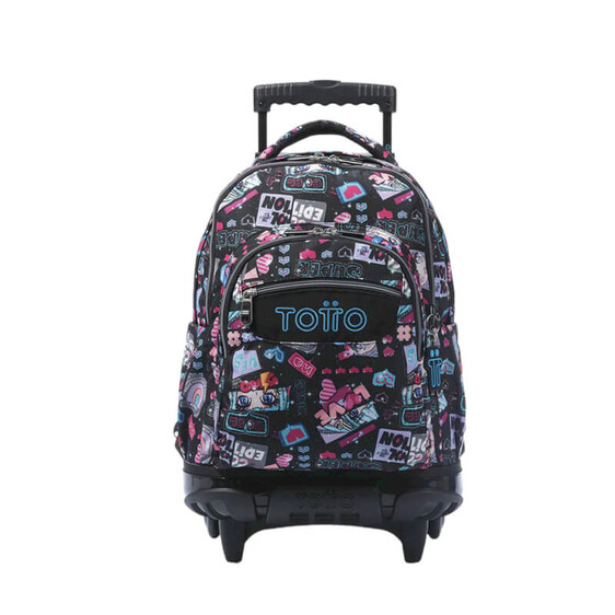 Mochila Escolar com Rodas Misato Renglones TOTTO 6CZ Preta | Ref. 330.MA03ECO00626CZ