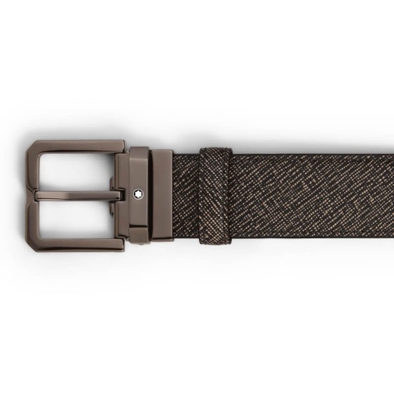Cinto de Couro Saffiano MONTBLANC Fivela Retangular 35mm Castanho | Ref. 238.199097