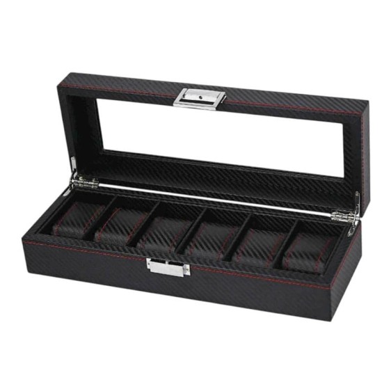 Caixa Protectora para 6 Relógios Retangular c/ Janela Preto/Vermelho | Ref. 338.6RPV