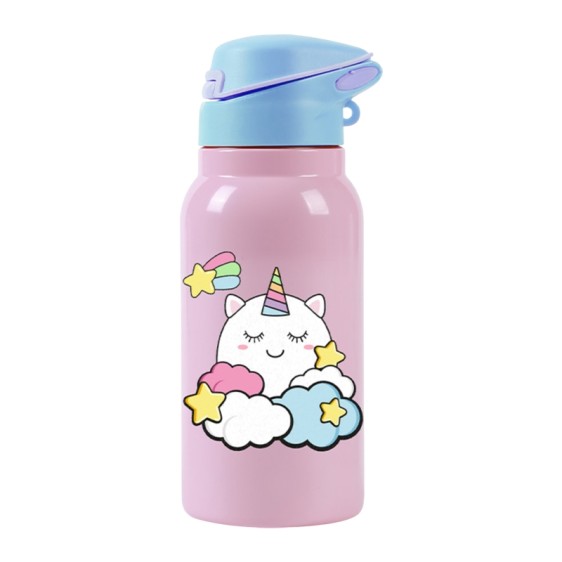 Garrafa Térmica 350ml c/ Tampa I-DRINK Unicórnio Kids Rosa | Ref. 343.ID0513