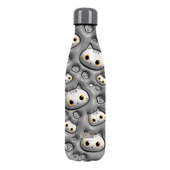 Garrafa Térmica 500ml I-DRINK White Cat 3D Cinza | Ref. 343.ID0453