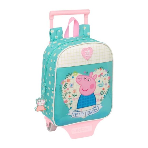 Mochila de Criança 27Cm c/ Carro PEPPA PIG Pretty Flowers Turquesa | Ref. 248.612390280