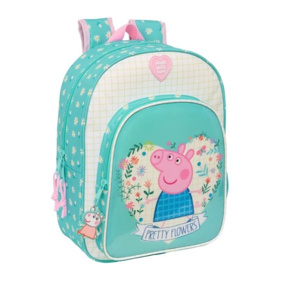 Mochila Infantil Adap. 34Cm PEPPA PIG Pretty Flowers Turquesa | Ref. 248.612390185