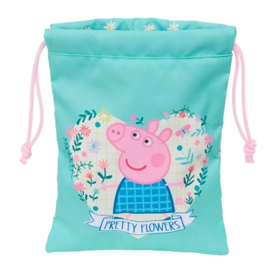 Saco Mochila Pequeno PEPPA PIG Pretty Flowers Turquesa | Ref. 248.812390237