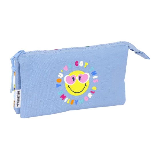 Estojo Escolar Triplo Reciclado SMILEY WORLD Joyful Azul | Ref. 248.842532744