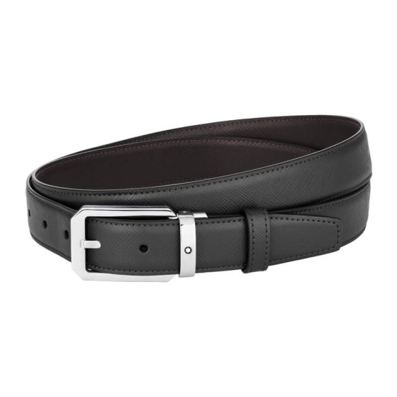 Cinto MONTBLANC Fivela Trapézio Reversível 30mm Preto/Castanho | Ref. 238.128759