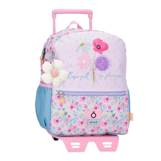 Mochila Pré-Escolar 33cm Adap c/ Carro ENSO Full of Flowers Lilás | Ref. 186.97723T1