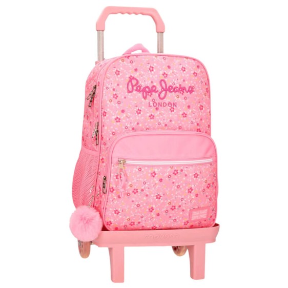 Mochila Escolar 40cm 2C c/ Carro PEPE JEANS Alenka Rosa | Ref. 186.67122T3