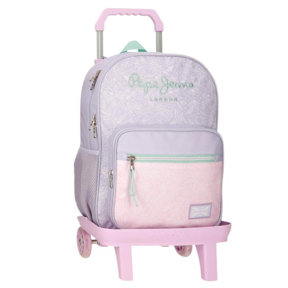 Mochila Escolar 40cm 2C c/ Carro PEPE JEANS Renata Lilás | Ref. 186.69722T1
