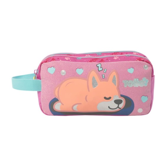 Estojo Escolar Infantil Duplo Doggy Love TOTTO 1K6 Rosa | Ref. 330.AJ52DGL001101K6L