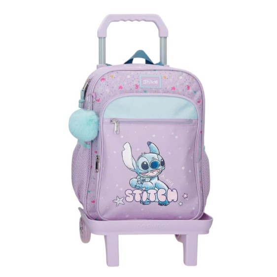 Mochila Escolar Adap. 38cm c/ Carro STITCH Lovely Lilás | Ref. 186.31623V1