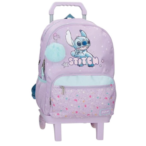 Mochila Escolar Adap. 44cm 2C c/ Carro STITCH Lovely Lilás | Ref. 186.31626V1
